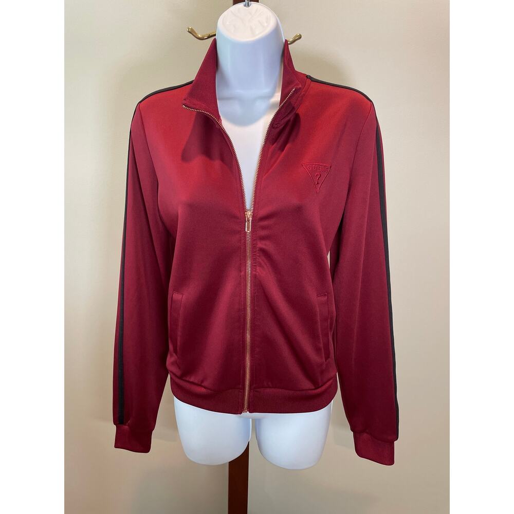 Guess Maroon Full‑Zip Activewear Sweatshirt Size M